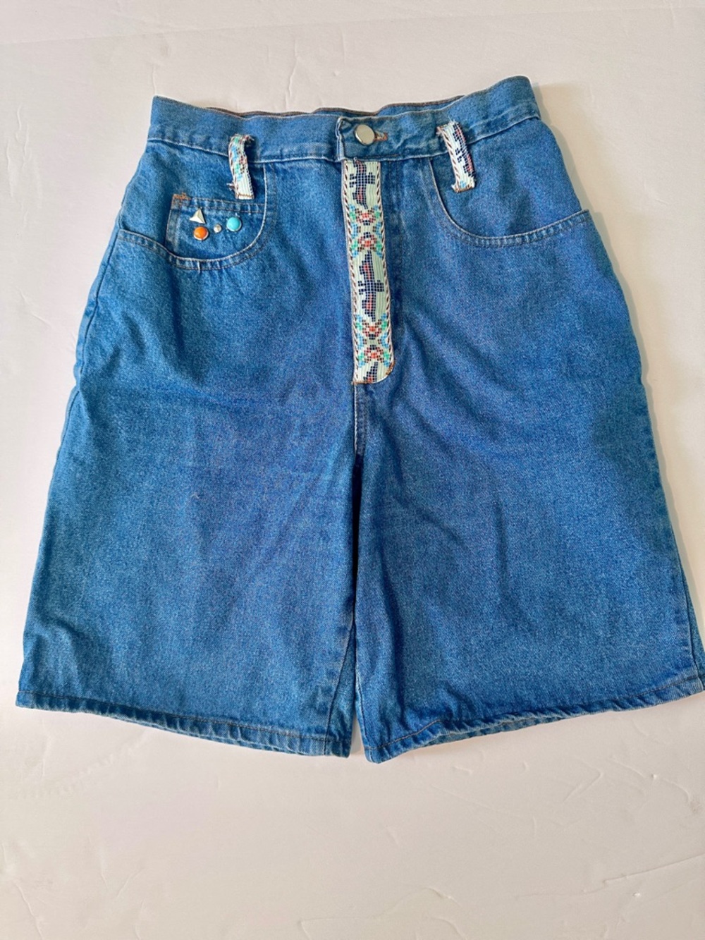 Vintage High-Waist Jean Shorts‎ Women Small Embroidery Embellished En Chante
